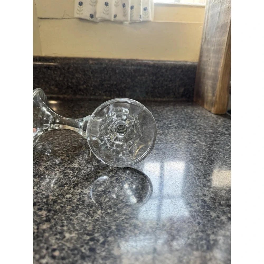 Glass Candlestick Holders Clear Hexagonal Base Pair Vintage Crissa Decor